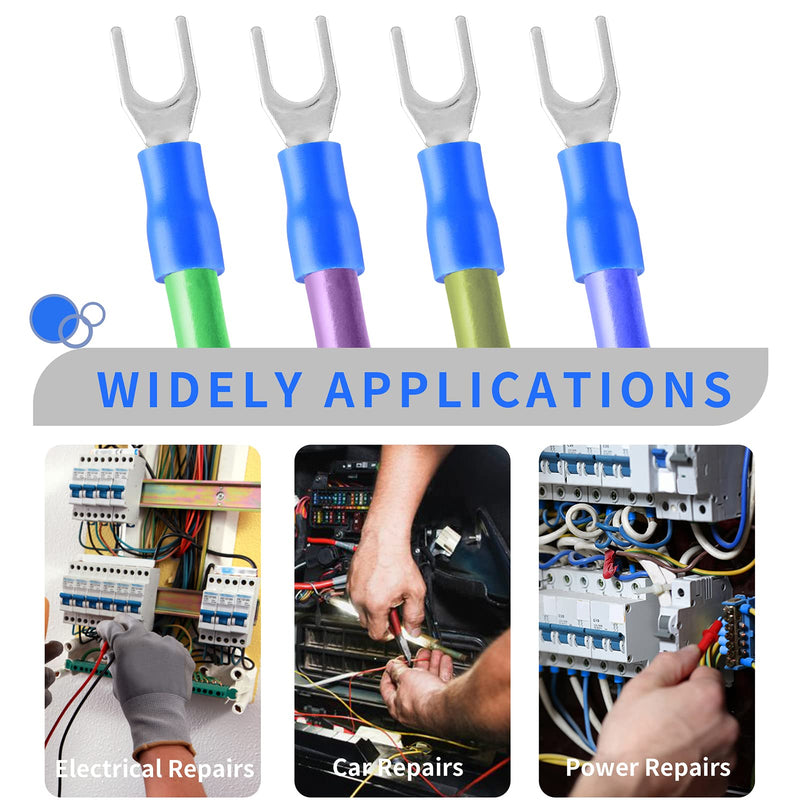 BokWin SV1.25-4S 22-16AWG Blue Insulated Fork Spade Wire Connector Electrical Crimp Terminal 500Pcs - NewNest Australia