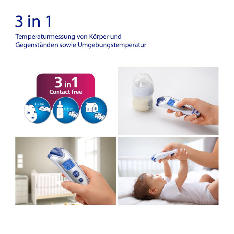 Veroval baby infrared thermometer silver, non-contact and noiseless measurement, body temperature, object temperature, ambient temperature, quick measurement, easy to use - NewNest Australia