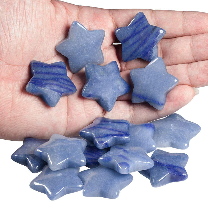 NewNest Australia - SUNYIK Pack of 4 Starry Star Pocket Stone, Healing Crystal Polished Worry Stone for Reiki Meditation Anxiety Stress, Blue Aventurine 