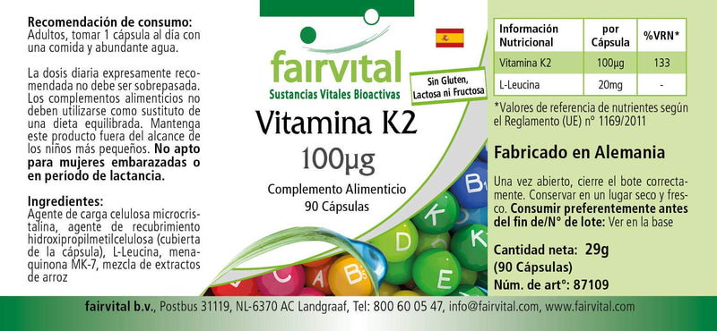 Fairvital | Vitamin K2 MK-7 100µg - HIGH DOSE - Menaquinone MK-7 - natural & fermented from Natto - VEGAN - 270 capsules (90x3) - NewNest Australia