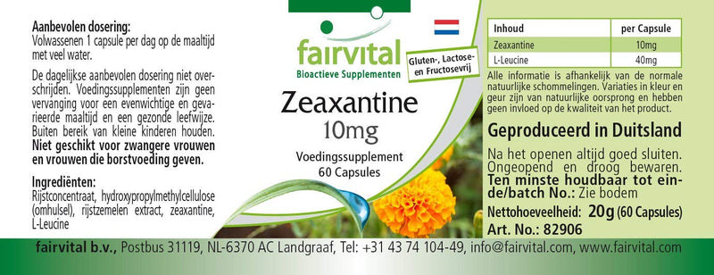 Fairvital | Zeaxanthin capsules 10mg - HIGH DOSE - VEGAN - 60 capsules - NewNest Australia