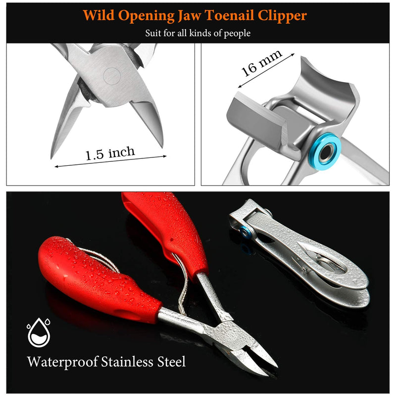 Thick Toenail Clipper Half Jaw Toenail Clippers Large Toenail Clippers 16 mm Wide Jaw Opening Nail Clippers with Stainless Steel Ingrown Toenail File and Lifter for Men Women Senior (Red) Red - NewNest Australia