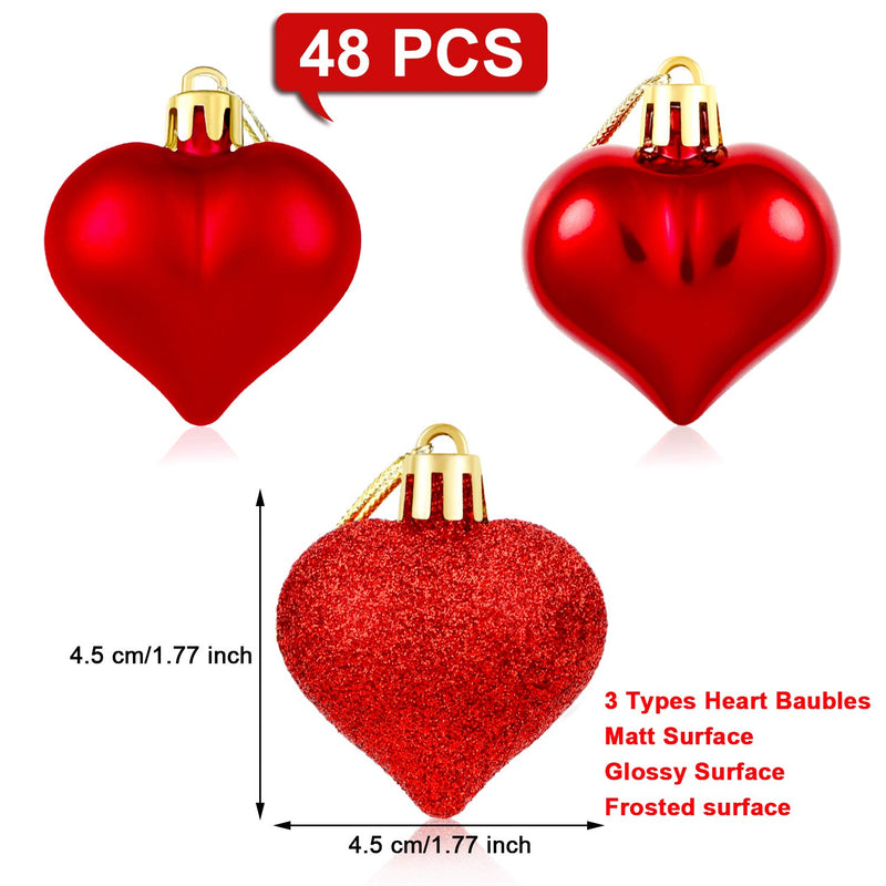 NewNest Australia - WILLBOND 48 Pieces Valentine's Day Heart Ornament Heart Shape Baubles Multi Finish Heart Baubles for Valentine's Day Decoration DIY Craft, 3 Styles (Red) 