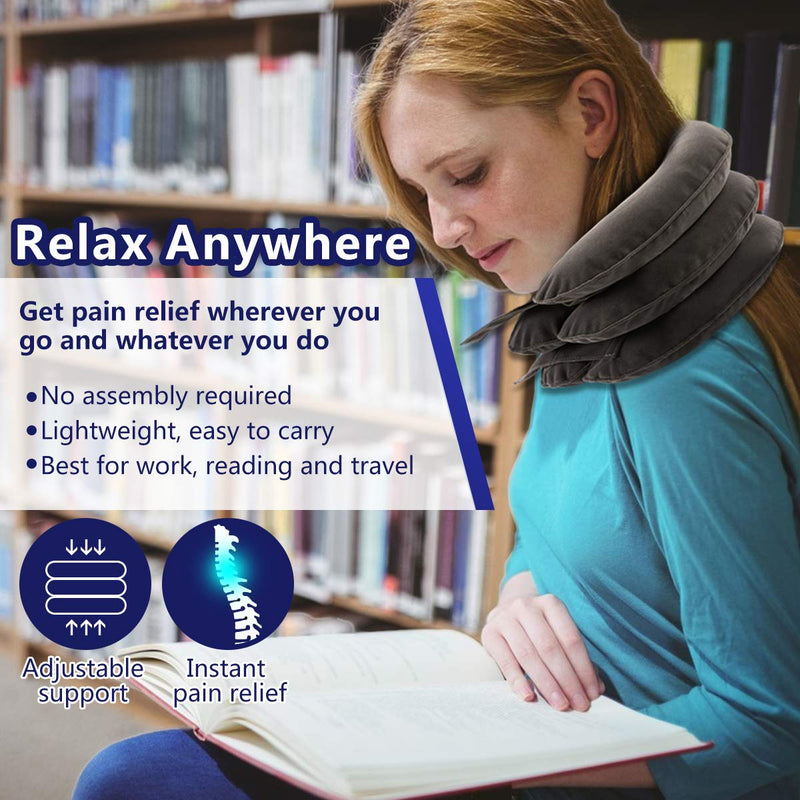 S Cervical Neck Traction Device for Instant Neck Pain Relief - Inflatable & Adjustable Neck Stretcher Neck Support Brace, Best Neck Traction Pillow for Home Use Neck Decompression Gray - NewNest Australia