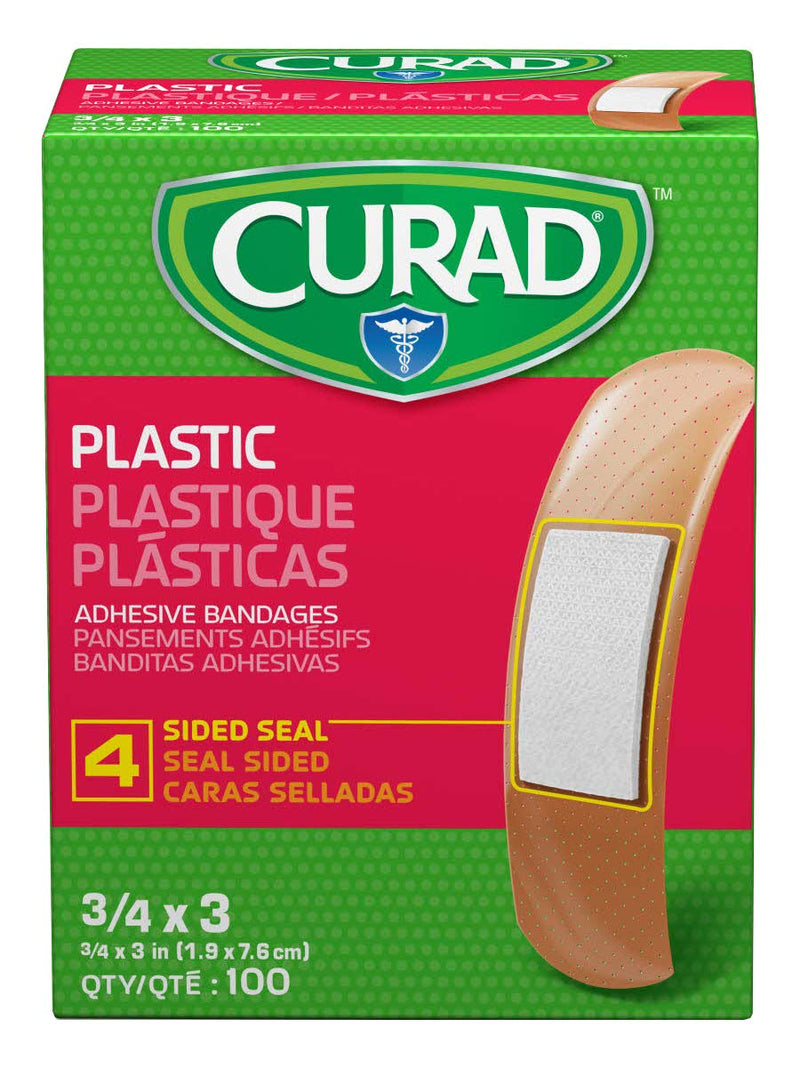Curad Plastic Adhesive Bandages, Bandage Size is 3/4" x 3", 100 Count - NewNest Australia