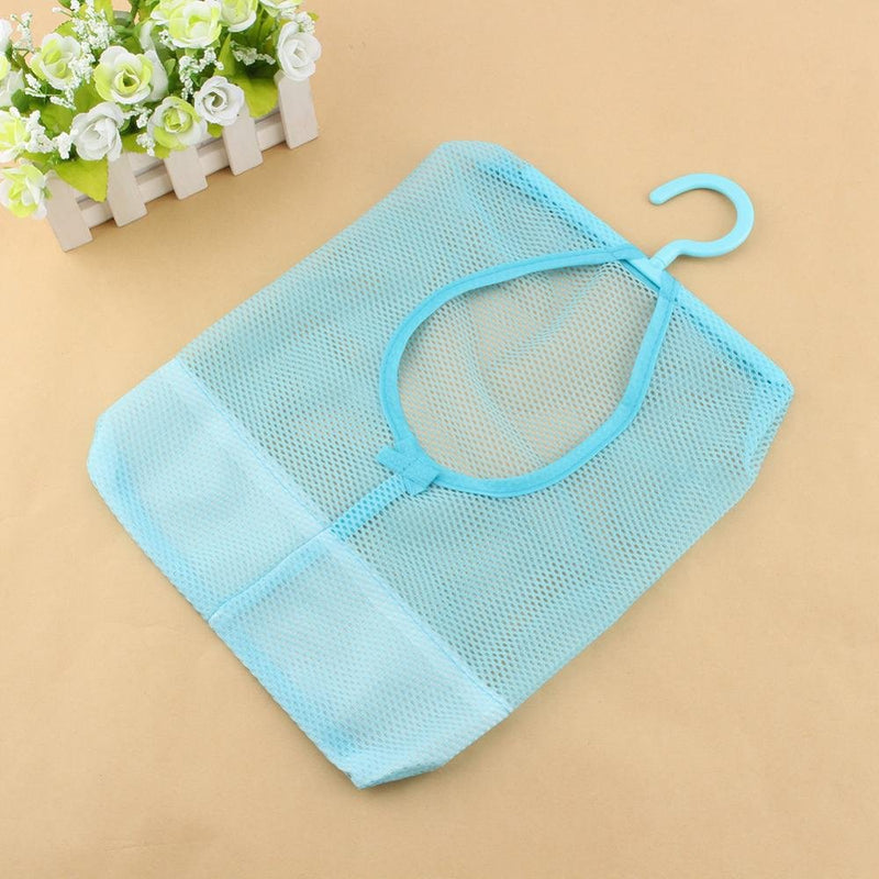 NewNest Australia - Qii lu Mesh Bag Hanging, Durable Breathable Clear Mesh Laundry Storage Hook Bag Kitchen Bathroom Clothespin Mesh Bag Organizer with Hook 11.8 x 10.2inch Blue 