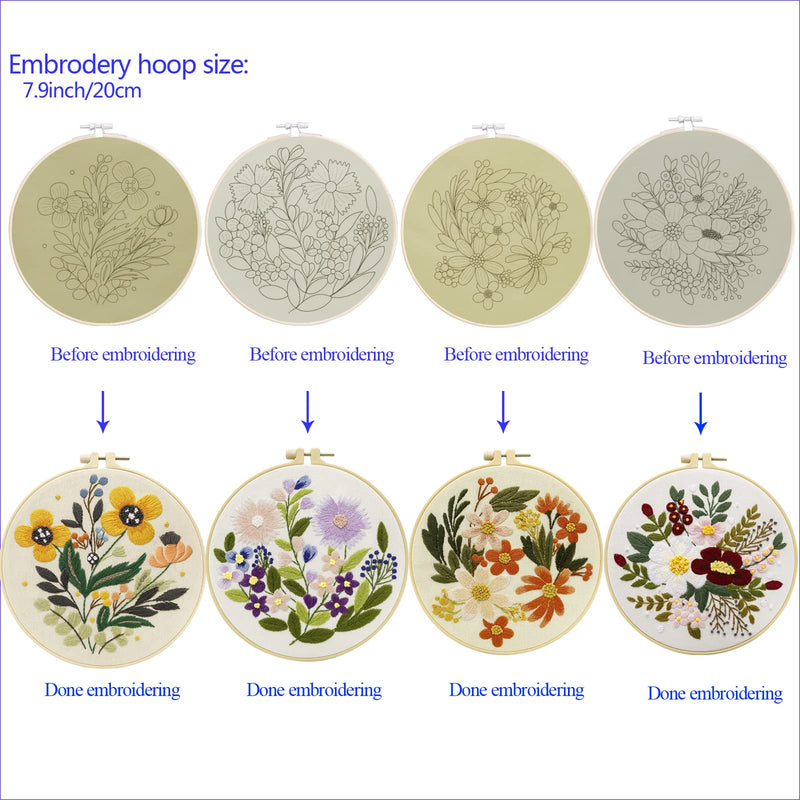 4 Sets Embroidery Kit for Beginners,Embroidery Kit for Art Craft Handy Sewing Include Embroidery Clothes with Pattern,Embroidery Hoops, Instructions,Color Threads Needle Kit Multi 1 - NewNest Australia