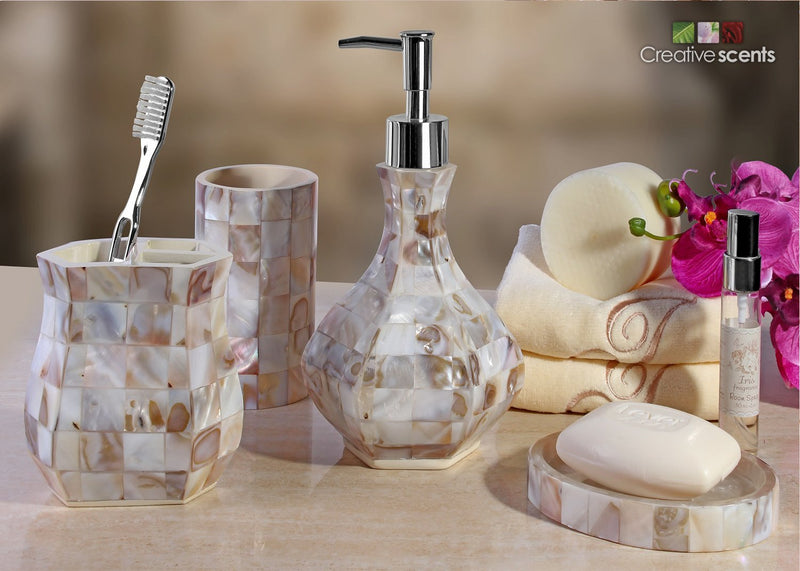 Creative Scents Milano Hand Soap Dispenser, Countertop Decorative Lotion Pump, Shower Dispensers, for Elegant Bathroom Decor, Mother of Pearl - NewNest Australia