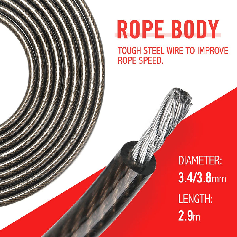 OHMY FIT STRONG Adjustable Speed and Weight Jump Rope, Carbon Steel Fast Speed Clip, Steel Cable, Training Grip Handle with Metal Removable Weights. Fitness Exercise Boxing Skipping Lean Workout Rope Only Black without weights - NewNest Australia