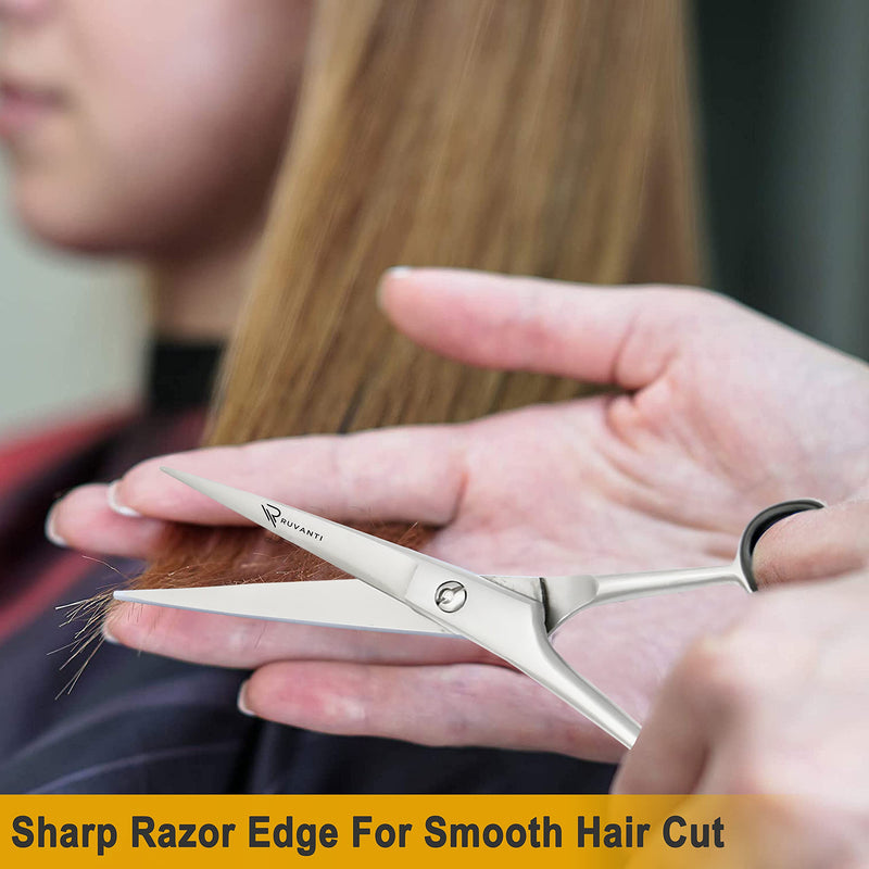 Ruvanti Professional Hairdressing Scissors - Sharp Blades Hair Scissor/Barber Scissors/Mustache Scissors - J2 Stainless Steel Hair Cutting Scissors -6.5" Hairdresser Scissors for Kids, Men and Women. Silver - NewNest Australia