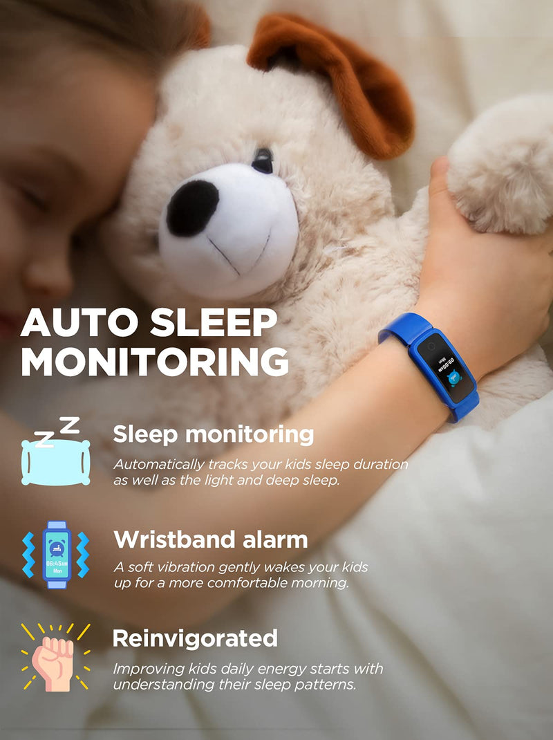 BIGGERFIVE Kids Fitness Tracker, IP68 Waterproof Activity Tracker, Heart Rate Monitor, Sleep Monitor, Pedometer, Calorie Counter, Alarm Clock, Fitness Watch for Girls and Boys Aged 5-15 Blue - NewNest Australia