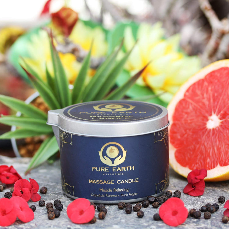 Muscle Relaxing Massage Oil Candle - Moisturizing Vegan Massage Candles for Couples and Home Spa (160 Grams) - Massage Candle with Grapefruit, Rosemary, Black Pepper - by Pure Earth Essentials Muscle relaxing - NewNest Australia