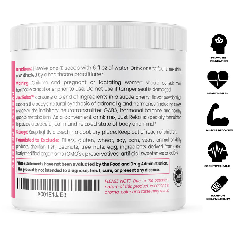 Just Relax - Cherry 60 Servings | Supports: Relaxed Mood, Healthy Blood Pressure, Emotional Wellness, Hormonal Balance* | Myo-inositol; Di-Magnesium Malate, GABA, Taurine, & L-Theanine (Suntheanine) 8.3 Ounce (Pack of 1) - NewNest Australia
