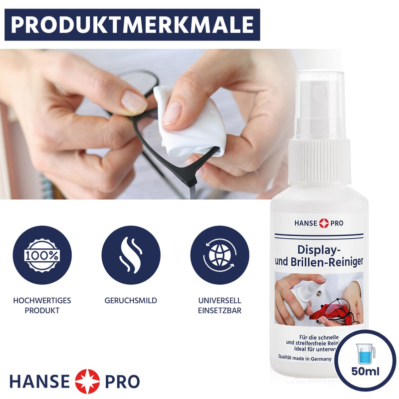 HANSE PRO glasses cleaner, 1 x 50 ml I glasses care I cleaning spray I quick and streak-free cleaning of glasses and display surfaces I ideal for on the go 50.00 ml (pack of 1) - NewNest Australia