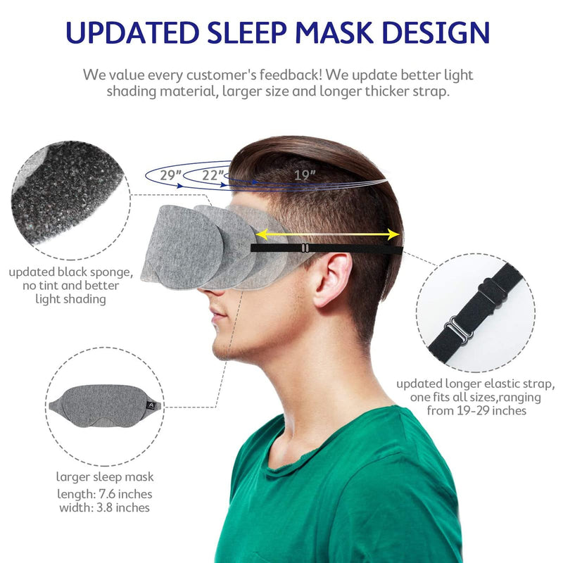 Mavogel Cotton Sleep Eye Mask - Updated Design Light Blocking Sleep Mask, Soft and Comfortable Night Eye Mask for Men Women, Eye Blinder for Travel/Sleeping/Shift Work, Includes Travel Pouch, Grey - NewNest Australia