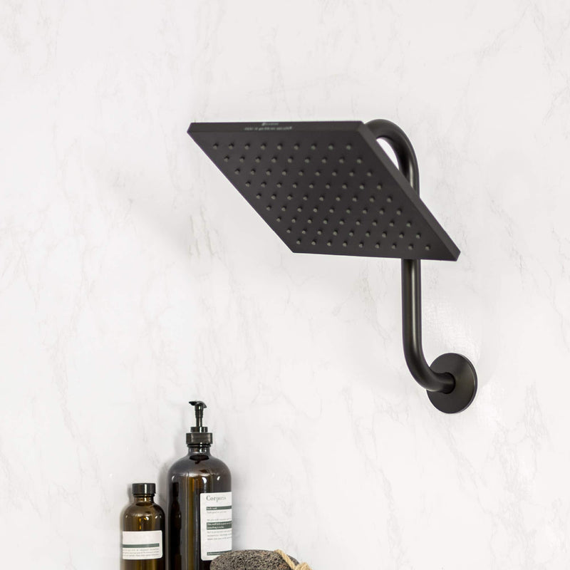 12 Inch Shower Head Extension Arm by JSJacksonSupplies S Shaped Design Extender High Rise Curved Style with Flange Stainless Steel Long Goose Neck Curve Standard 1/2" Connection Black Finish - NewNest Australia