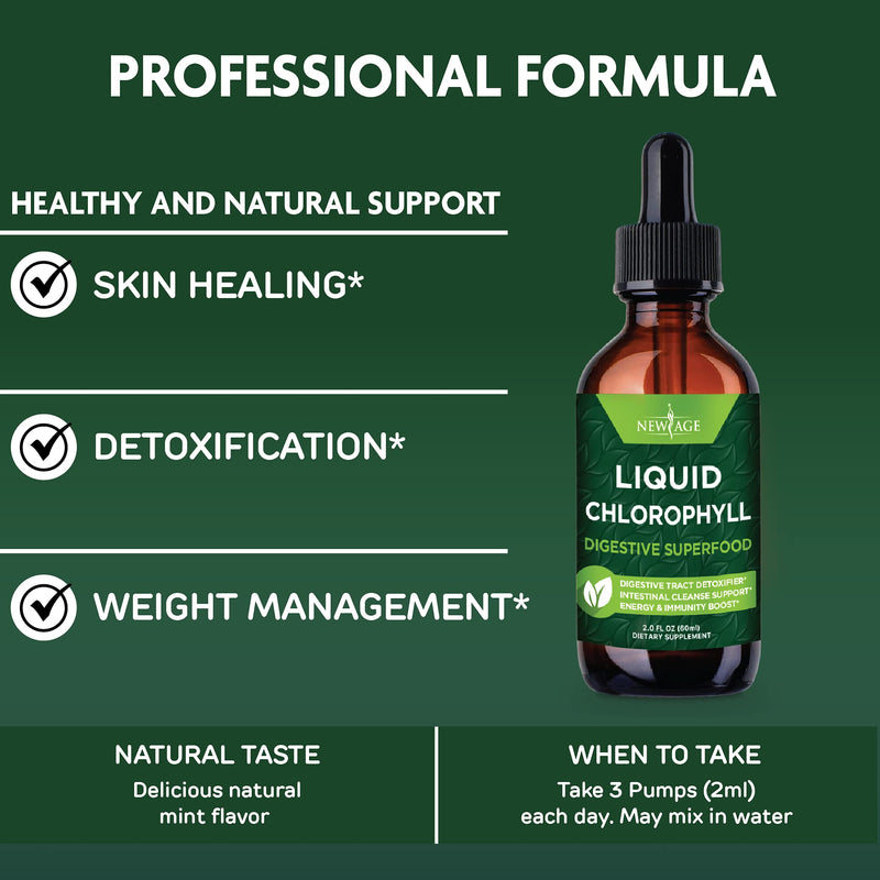 Chlorophyll Liquid Drops - 2 Pack - Natural Concentrate – Energy Booster, Digestion and Immune System Supports, Internal Deodorant, Liver Function- 240 Servings - NewNest Australia