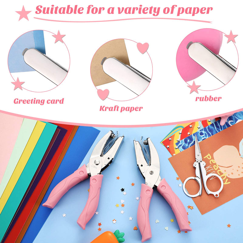 2 Pieces Handheld Hole Paper Punch Metal Single Handheld Paper Punchers Soft-Handled Paper Cutter for DIY Craft Tags Clothing Ticket Scrapbook Tool (Heart and Star Shape Hole) - NewNest Australia