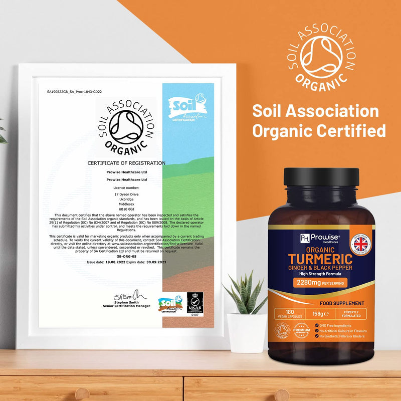 Organic Turmeric 2280 Mg (High Dose) With Black Pepper & Ginger - 180 Vegan Turmeric Capsules With The Active Ingredient Curcumin I Uk Made By Prowise Healthcare - NewNest Australia