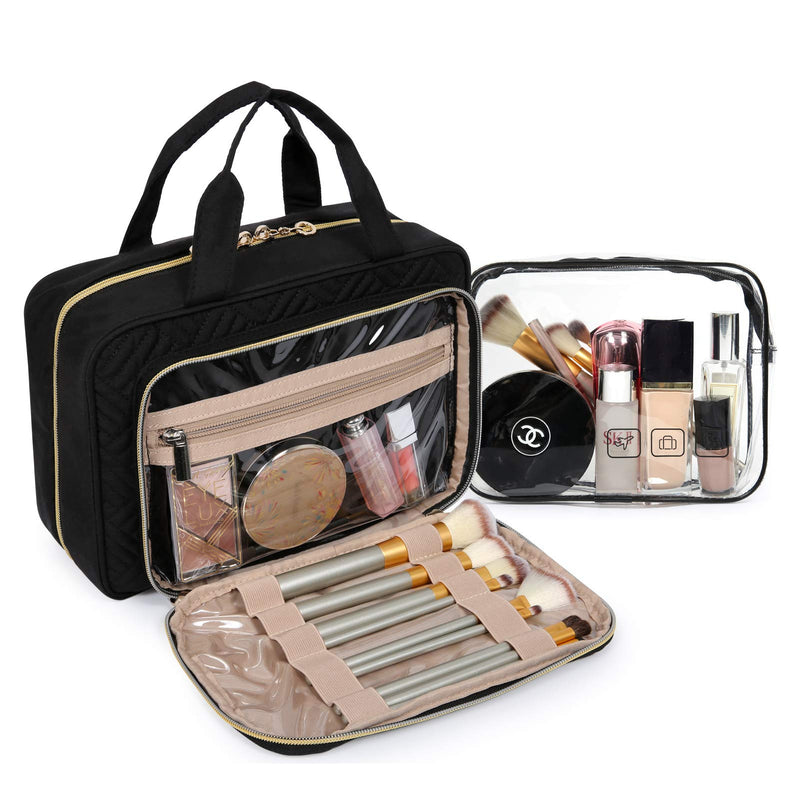 BAGSMART Toiletry Bag Hanging Travel Organizer with TSA Approved Transparent Cosmetic Bag and Detachable Makeup Pouch for Full Sized Toiletries, Medium-Black M - NewNest Australia