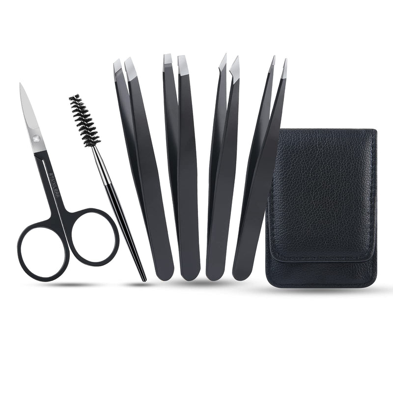 Uraqt Tweezers Set, 6-Piece Eyebrow Plucking Tweezers Set With Slanted Tweezers Pointed Tweezers Scissors And Leather Case Eyebrow Plucking Set For Men And Women - NewNest Australia