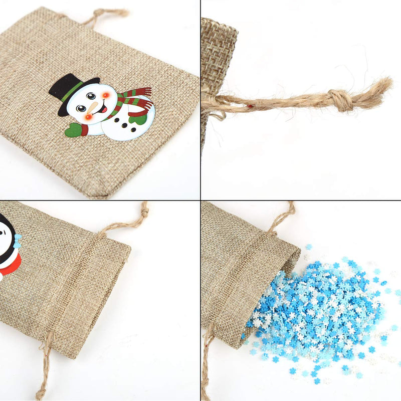 CCINEE 36pc Christmas Linen Bags with Drawstrings Christmas Burlap Goody Gift Bags with Double Jute Drawstrings, 4 designs Snowman, Santa Claus, Penguin and Elk 36 pcs - NewNest Australia