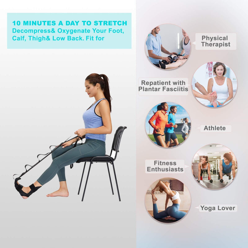Foot and Calf Stretcher-Stretching Strap For Plantar Fasciitis , Heel Spurs, Foot Drop, Achilles Tendonitis & Hamstring. Yoga Foot & Leg Stretch Strap. (Black) Black - NewNest Australia