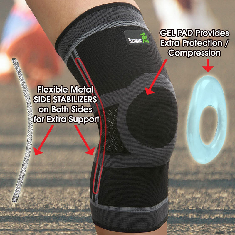 TechWare Pro Knee Compression Sleeve - Knee Braces for Knee Pain. Knee Sleeve with Side Stabilizers & Patella Gel Pads. Knee Brace for Working Out, Arthritis & Meniscus Tear. 5 Sizes. Single Pack Medium Black/Gray - NewNest Australia