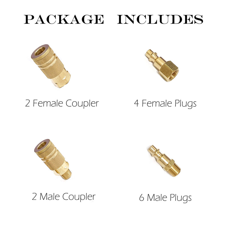 Tanya Hardware Coupler and Plug Kit (14 Piece), Industrial Type D, 1/4 in. NPT, Solid Brass Quick Connect Air Fittings Set 14 Piece - NewNest Australia