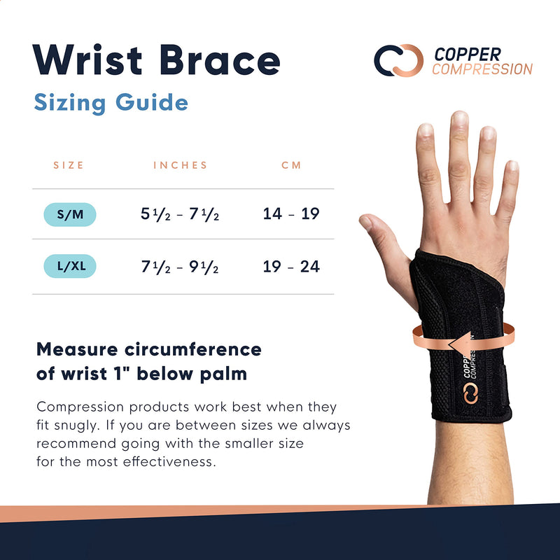 Copper Compression Recovery Wrist Brace - Copper Infused Adjustable Support Splint for Pain, Carpal Tunnel, Arthritis, Tendonitis, RSI, Sprain. Night Day Splint for Men Women - Fits Left Hand S-M Left Hand Small/Medium (Pack of 1) - NewNest Australia