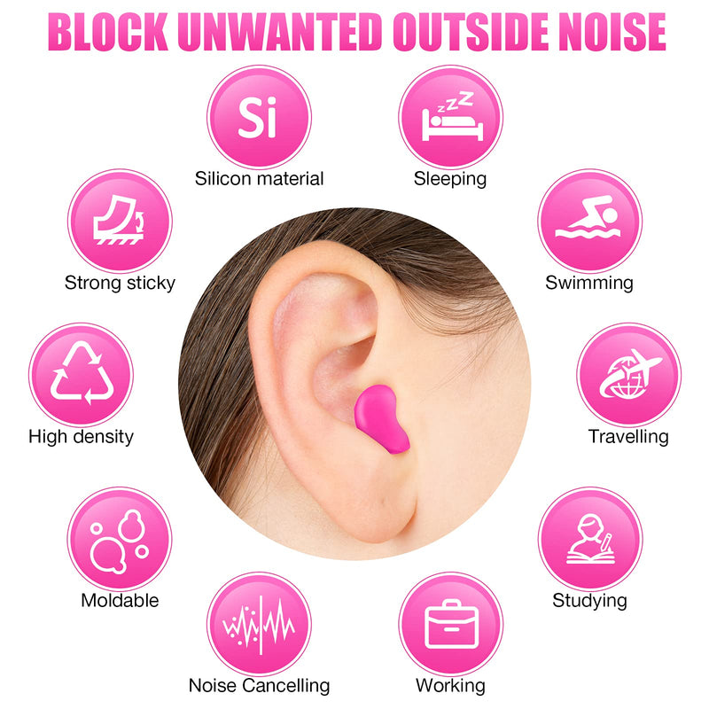 Nuanchu 14 Pairs Silicone Ear Plugs for Sleeping Soft Reusable Moldable Silicone Earplugs Gel Ear Plugs Noise Cancelling Earplugs with Case for Swimming, Snoring, Concert, Airplane (Rose Red) Rose Red - NewNest Australia