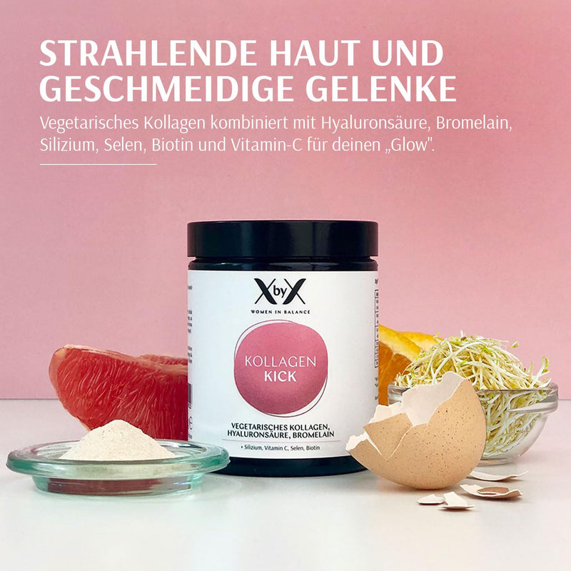 XbyX® Collagen Kick - Vegetarian Premium Collagen Powder - Type 1, 5 and 10 Collagen - Active ingredient complex made of collagen, hyaluronic acid, bromelain, silicon, selenium, biotin - NewNest Australia