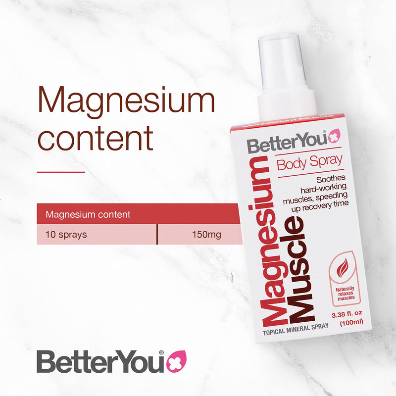 BetterYou Magnesium Muscle Body Spray | Pure, Clean and Natural Source of Magnesium Chloride | Helps Reduce Recovery Time and Soothes Hard-working Muscles | 100ml (600 Sprays) - NewNest Australia