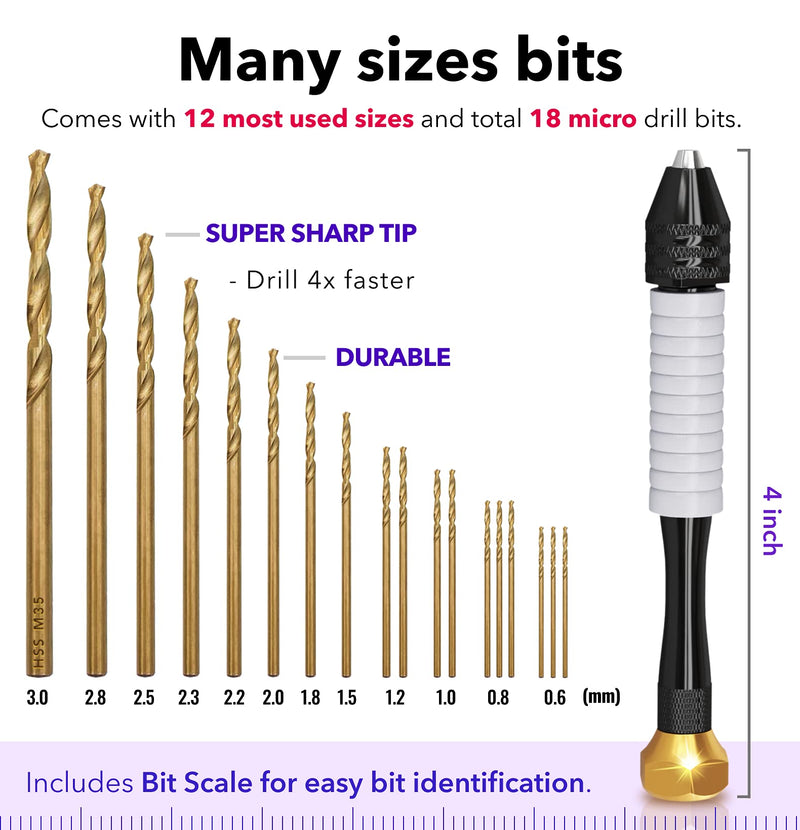 Pin Vise Hand Drill for Jewelry Making - Craft911 Manual Craft Drill Sharp HSS Micro Mini Twist Drill Bits Set, Precision Small Hand Drill For Resin, Rotary Tools For Wood, Jewelry, Plastic, Miniature Gray - NewNest Australia