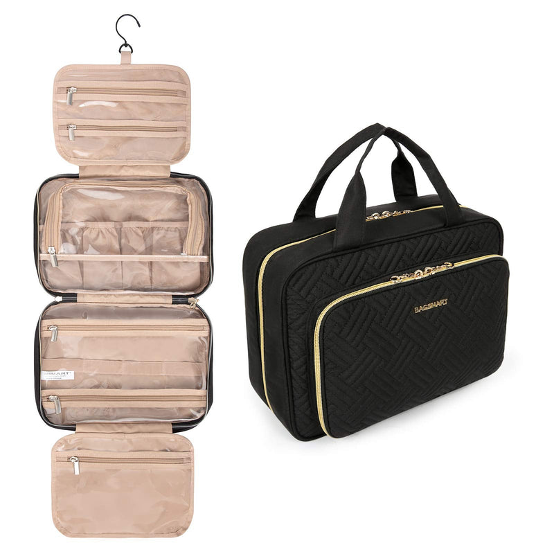 BAGSMART Toiletry Bag Hanging Travel Organizer with TSA Approved Transparent Cosmetic Bag and Detachable Makeup Pouch for Full Sized Toiletries, Medium-Black M - NewNest Australia
