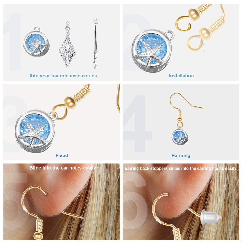 925 Sterling Gold Earring Hooks 120 PCS/60 Pairs, Ear Wires Fish Hooks, Hypo-allergenic Jewelry Findings Parts with 120 PCS Clear Silicone Earring Backs Stoppers for DIY Jewelry Making - NewNest Australia