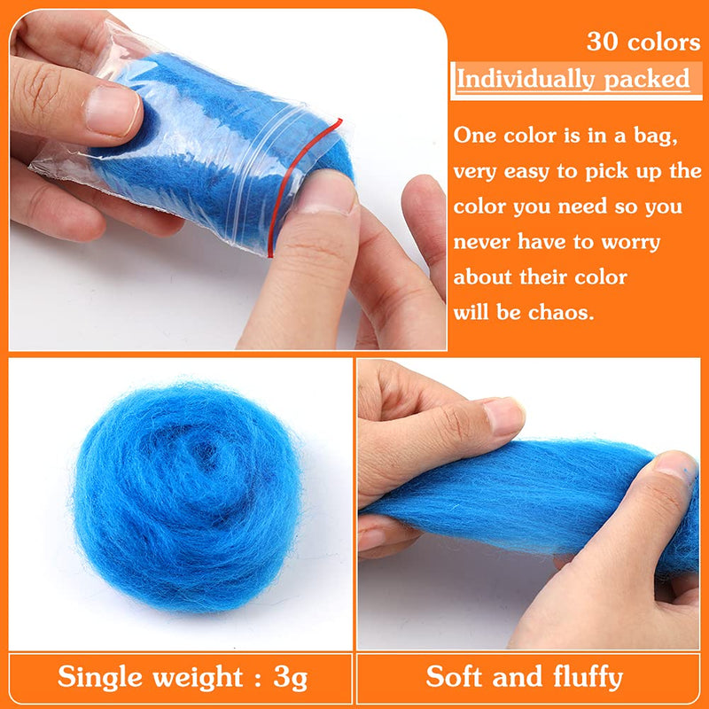 Mayboos 30 Colors Fiber Wool Yarn, Roving Yarn, Fiber Wool Yarn Roving, Needle Felting Wool for Needle Felting, DIY Hand Spinning, Needle Felting Craft, 3g/Color (Dark Color） - NewNest Australia