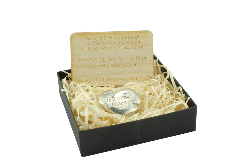 NewNest Australia - 16th Your My One in A Million Gift - 16th Anniversary Metal Heart Pebble Gift -Keep My Heart Close 