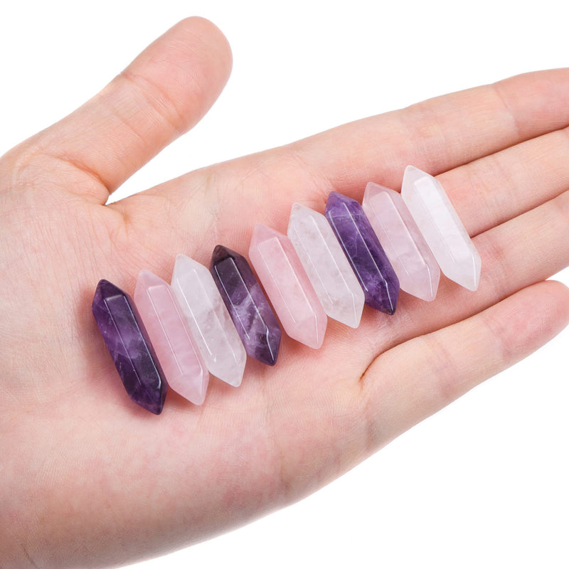 CrystalTears Healing Crystal Wands Hexagonal Natural Amethyst Rose Quartz Clear Quartz Reiki Healing Crystals Points Gemstone Wand Set for Meditation Crystal Therapy Christmas Gift Amethyst+rose Quartz+clear Quartz - NewNest Australia