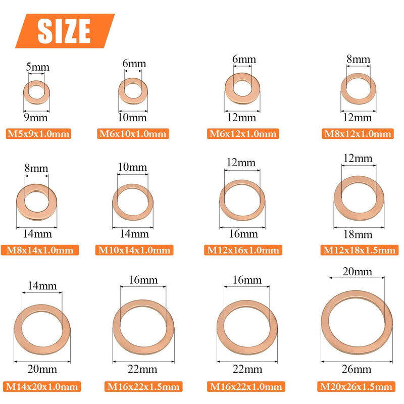 Copper Washer Assortment Set, HELIFOUNER 300 Pieces 12 Sizes Copper Metric Sealing Washers Kit - NewNest Australia