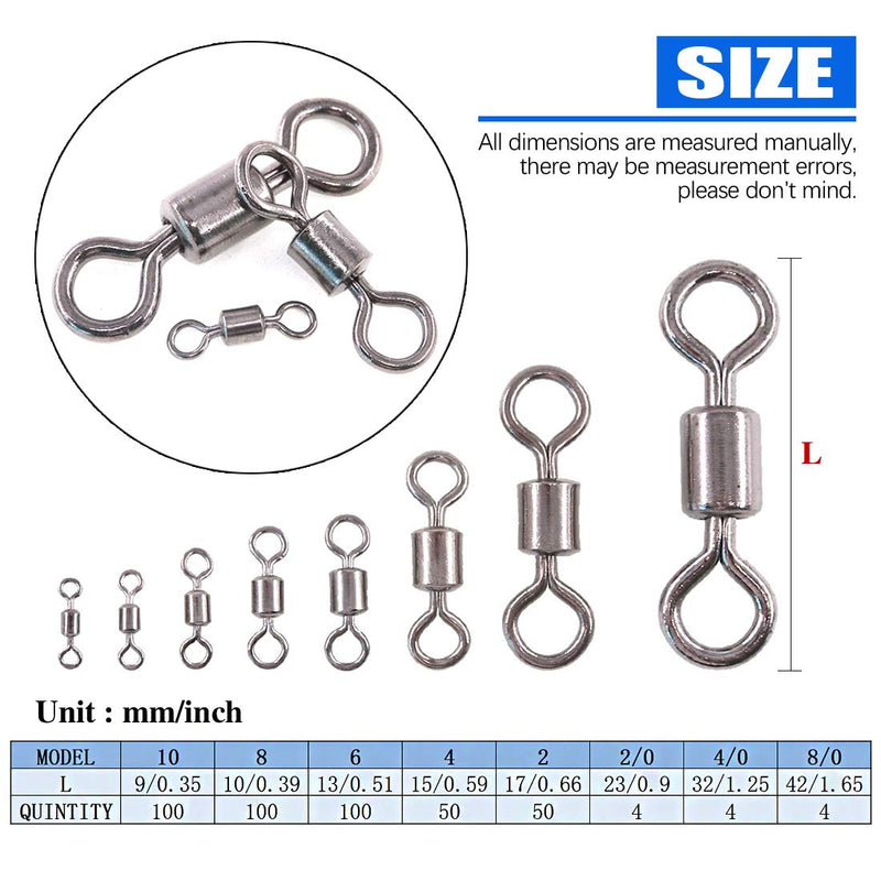 Glarks 412-Pieces High Strength Fishing Rolling Swivels Stainless Steel Black Nickel Line to Hook Connectors Fishing Tackle Accessories #2#4#6#8#10#2/0#4/0#8/0 (30Lb - 550Lb) - NewNest Australia