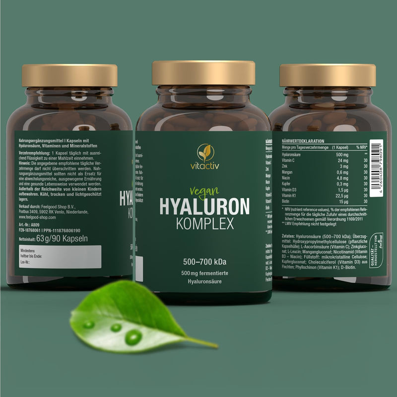 Vitactiv Hyaluronic Complex - Hyaluronic Capsules High Dose, 500 Mg Hyaluronic Acid - 500-700 Kda, Vegan - With Vitamin C, Zinc, Manganese, Copper, Biotin And Much More - Laboratory Tested, From - NewNest Australia