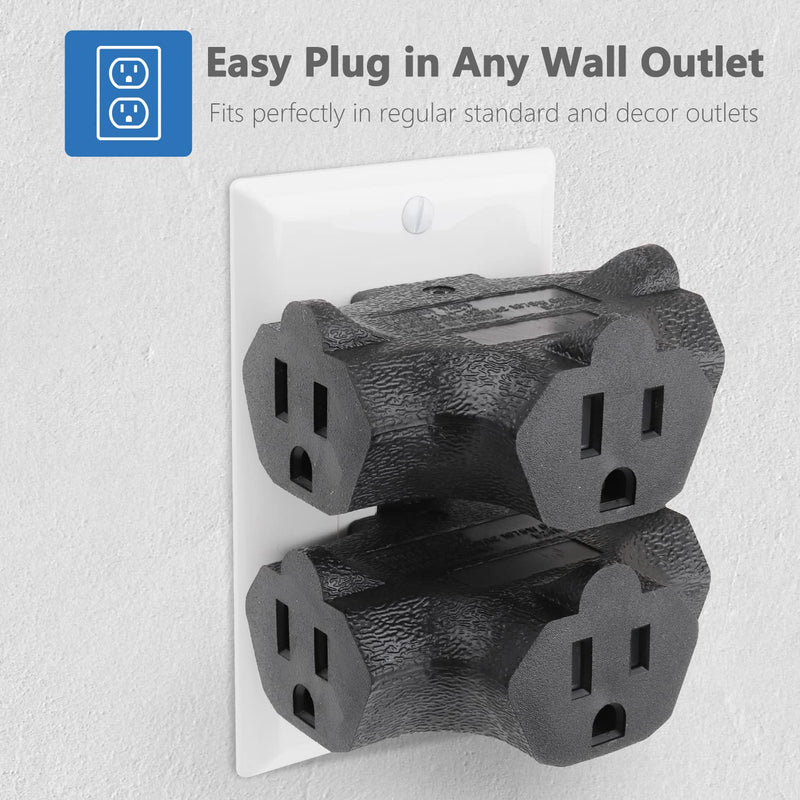 3-Outlet Grounding Adapter, Kasonic [UL Listed] Plug Extender, Heavy-Duty Grounded Power Tap - 3 Pack (Black) Black - NewNest Australia