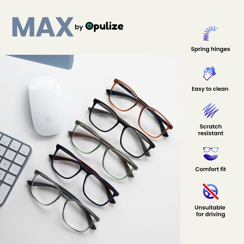 Opulize Max Reading Glasses - Classic Large Rectangular Frame - Men Women Unisex - R78 +1.00 Diopter Brown - 1 Pair - NewNest Australia