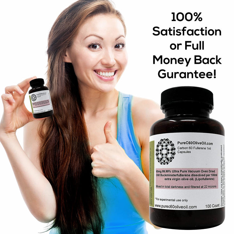 PureC60OliveOil C60 Olive Oil Capsules Pills 100ml / 3.4 Fl Oz - 99.99% Carbon 60 Solvent Free 80mg - Food Grade - Carbon 60 Olive Oil - From The Leading Global Producer - NewNest Australia
