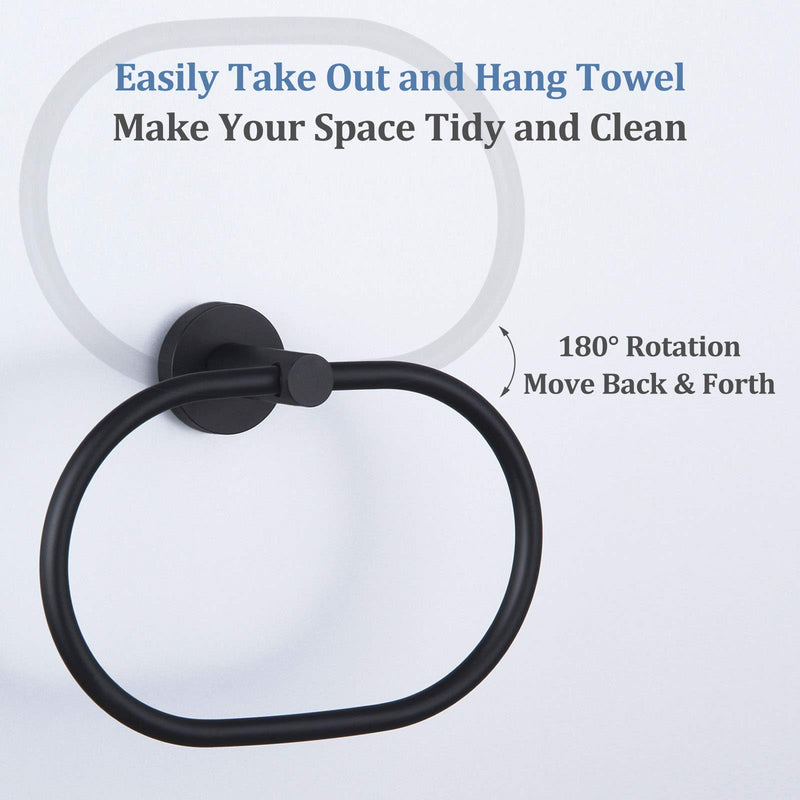 Hand Towel Ring, Suyar Stainless Steel Bath Towel Holder, Swivel Face Towel Hanger, Bathroom Kitchen Accessories Matte Black - NewNest Australia