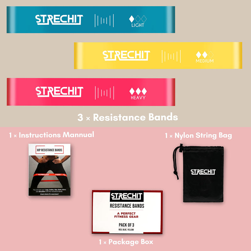 Resistance Bands Set of 3 for Men & Women with Different Resistance Levels for Shaping Legs & Glutes - Exercise Band for Gym, Yoga, Home Exercise, Workout with Carrying Bag & Posture Guide. - NewNest Australia