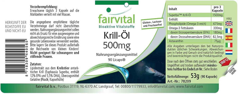 Fairvital | Krill oil capsules 500mg - HIGH DOSE - 90 LiCaps® - Superba Antarctica, rich in EPA & DHA - NewNest Australia