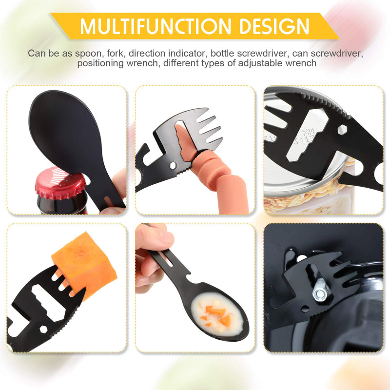 Utility Camping Spork Functional Spork Stainless Steel Spork Outdoor Spoon Fork Bottle Can Opener 10 Functions 1 Design for Travel Eating Tool Easy to Store Cloth Case (Black) Black - NewNest Australia