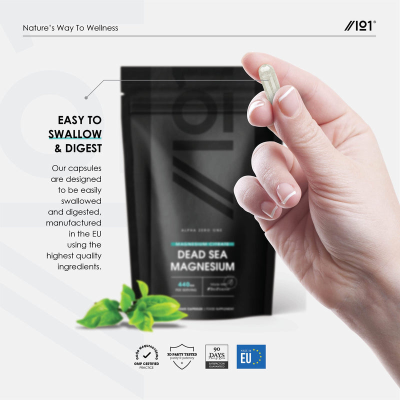 Magnesium Citrate 1480mg with BioPerine® - Sourced from The Dead Sea - Providing 440mg Elemental Magnesium - Supports The Nervous System - Reduces Tiredness and Fatigue - 90 Vegan Capsules 90 Count (Pack of 1) - NewNest Australia